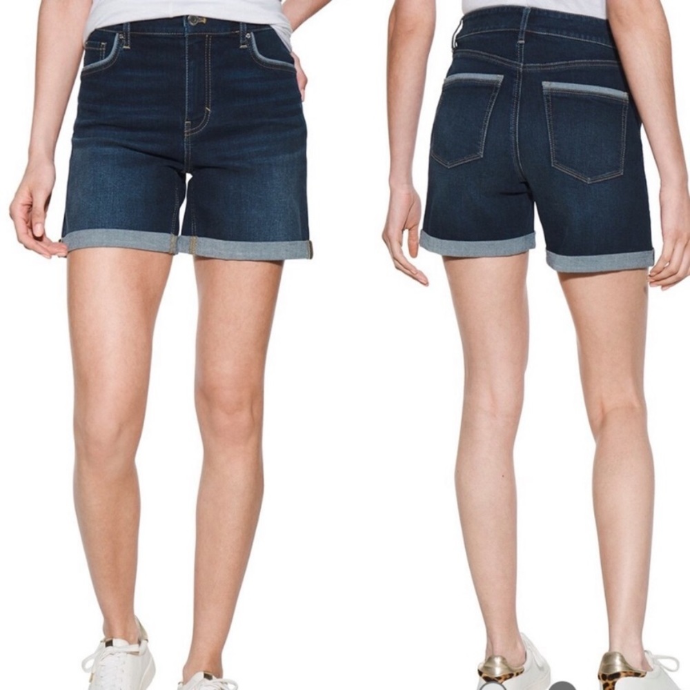 white house black market the  5"short dark blue with light blue trim rolled cuff